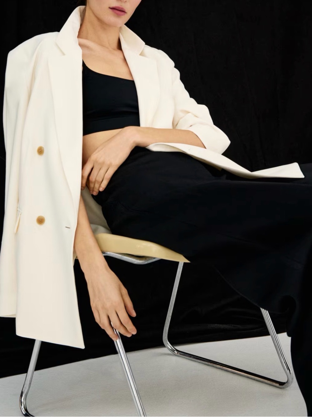 H&M Cream Double-Breasted Blazer Jacket